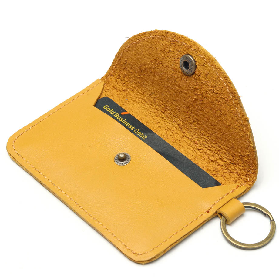 Inspirational Leather Card Holder Keyring | mustard yellow