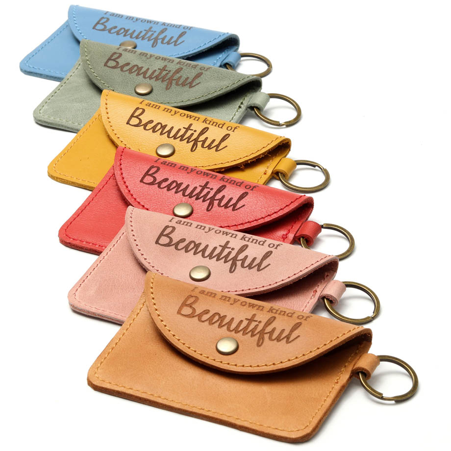 Inspirational Leather Card Holder Keyring | red