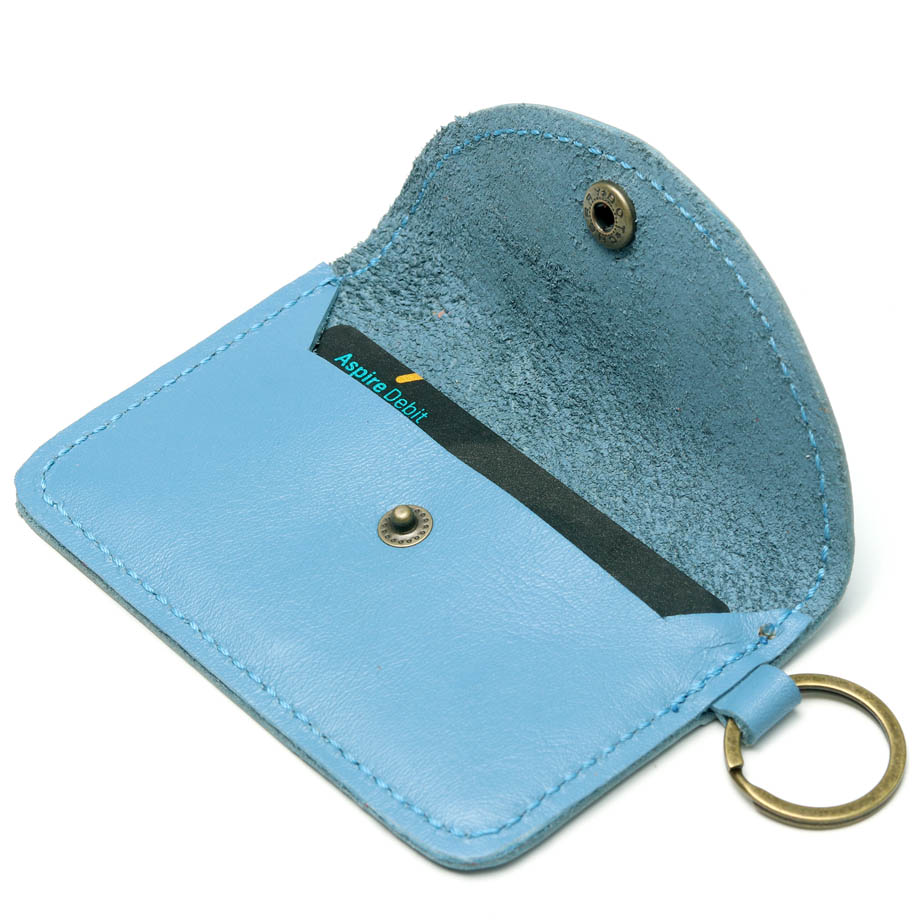 Inspirational Leather Card Holder Keyring | sky blue