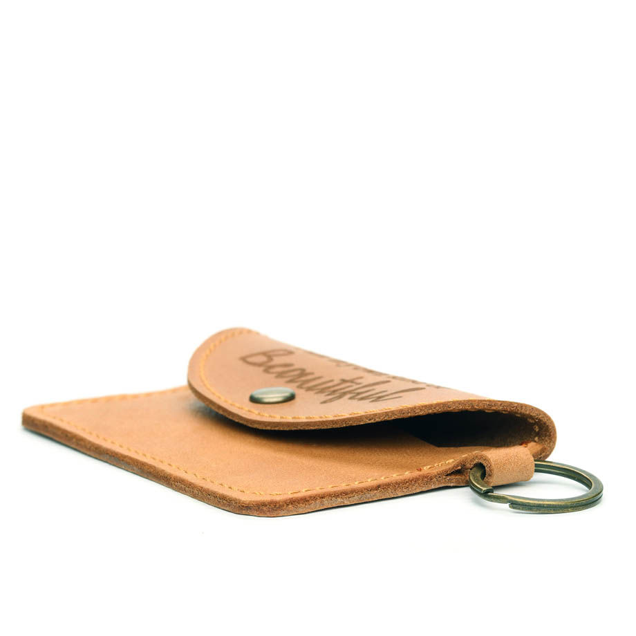 Inspirational Leather Card Holder Keyring | tan brown