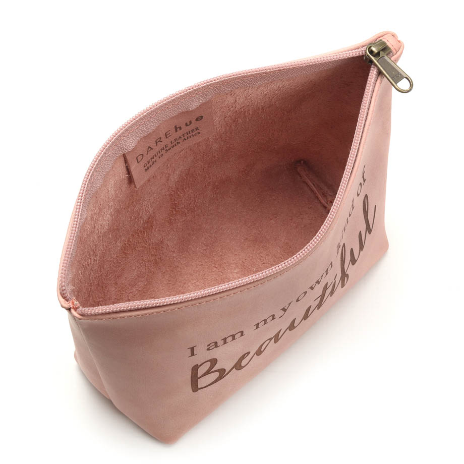 Affirmation Leather Makeup Bag | rose pink