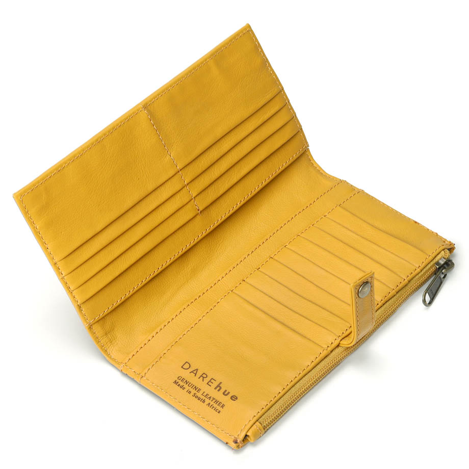 Large Slim Ladies Leather Wallet (17 card slots) | mustard yellow