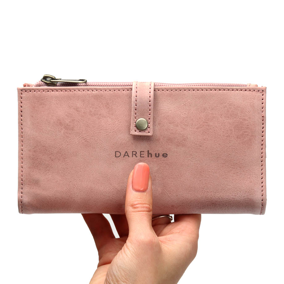 Large Slim Ladies Leather Wallet (17 card slots) | rose pink