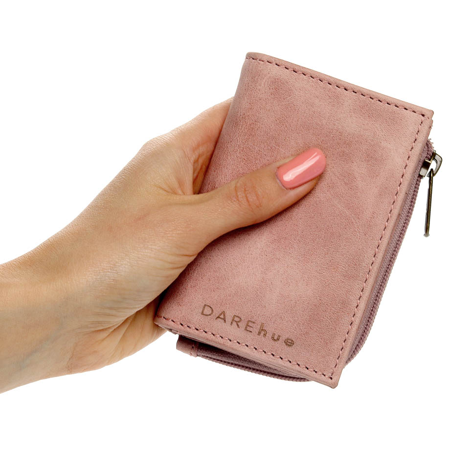 Small Slim Ladies Leather Wallet (8 card slots)  - Pink