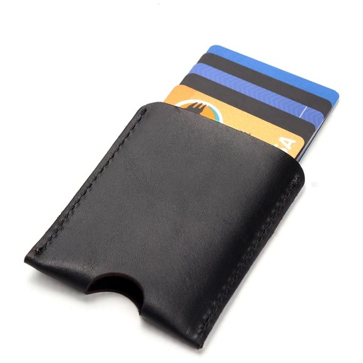 [w-sle-card-1-black] Men’s Card Sleeve Holder | black leather
