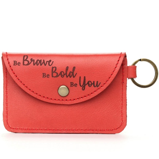 Inspirational Leather Card Holder Keyring | red