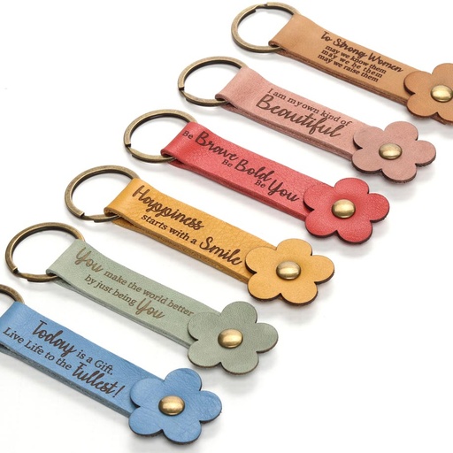 Inspirational Flower Keyring | genuine full grain bovine leather