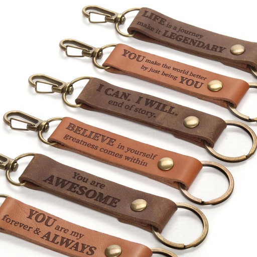 Keyring with Inspirational Quote | genuine full grain bovine leather